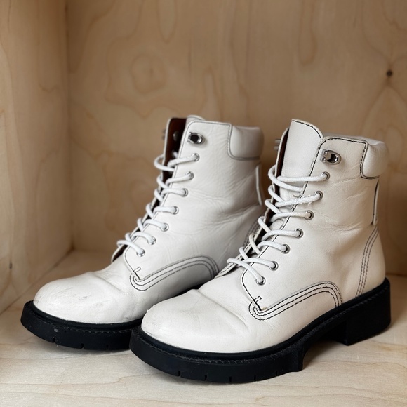 Coach Lorimer Leather Combat Boots in Chalk - Picture 1 of 6